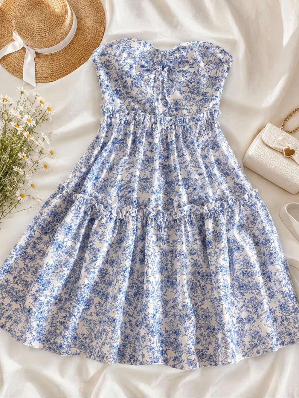summersalt Strapless Blue Floral Sundress